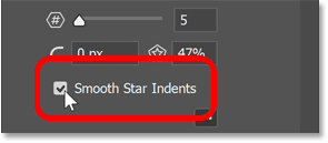 Selecting the Smooth Star Indents option for the Polygon Tool in Photoshop