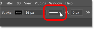 Opening the stroke tyoe options for the shape in Photoshop's Options Bar