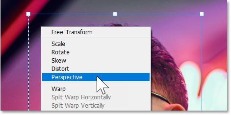 Choosing Perspective from the Transform Selection menu.