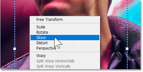 Choosing Skew from the Transform Selection menu.