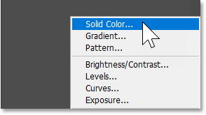 Adding a Solid Color fill layer to the Photoshop document.