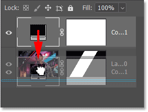 Dragging the fill layer below the image layer.