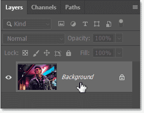 Photoshop's Layers panel showing the image on the Background layer.