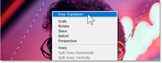 Resetting Photoshop's Transform Selection command back to Free Transform mode.