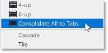 The Consolidate all to Tabs command in Photoshop