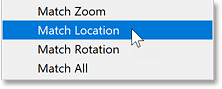 The Match Location command in Photoshop