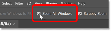 The Zoom All Windows option for the Zoom Tool in Photoshop