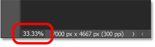 The zoom level displayed in the lower left of the Photoshop document.