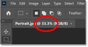 Viewing the current zoom level in the Photoshop document tab.