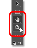 Double-click the Hand Tool for the Fit on Screen view or the Zoom Tool for 100 percent.