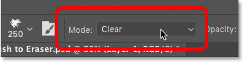 Choosing the Undo Eraser command in Photoshop's Options Bar