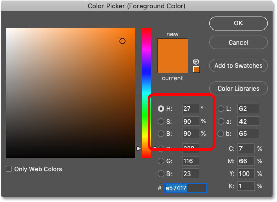 Choosing a brush color from Photoshop's Color Picker