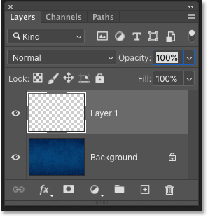 Photoshop's Layers panel showing a blank layer above the Background layer.