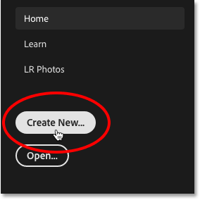 Clicking the 'Create New...' button on the Home Screen in Photoshop