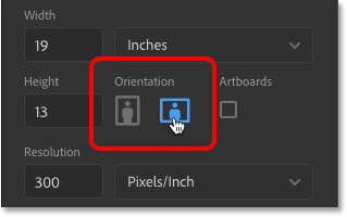 The Portrait and Landscape orientation buttons.