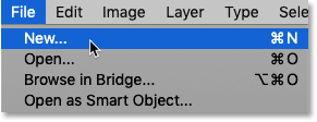 تحديد الأمر New من قائمة File في Photoshop