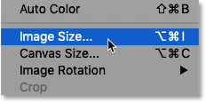 Selecting Image Size in Photoshop.