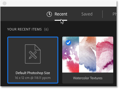 The New Document dialog box opens to the Recent category.