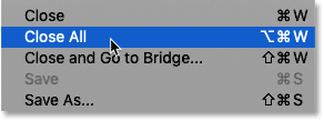 Choosing the Close All command from under the File menu.