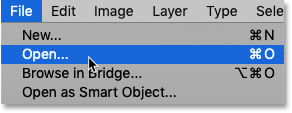 Selecting the Open command from under the File menu.