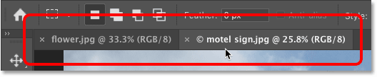 Clicking the document tabs to switch between images in Photoshop