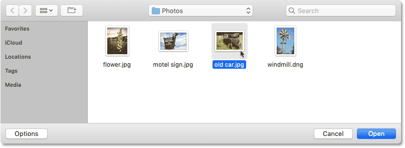 Selecting a third image to open in Photoshop.