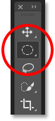 The Elliptical Marquee Tool has replaced the Rectangular Marquee Tool as the visible tool. Image © 2016 Photoshop Essentials.com