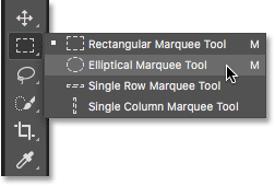 The Photoshop Toolbar fly-out menu listing the nested tools.