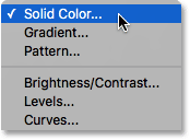 Choosing a Solid Color fill layer.