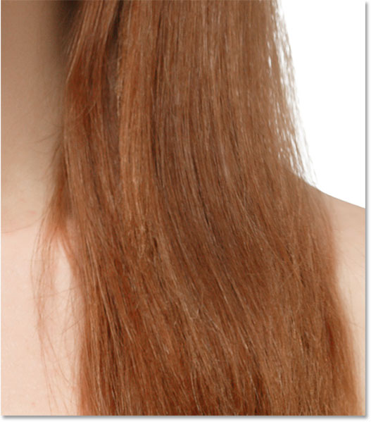 A close-up of the hair from the upscaled Smart Object.