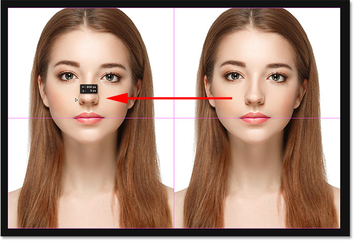 Dragging one image to the left of the other.
