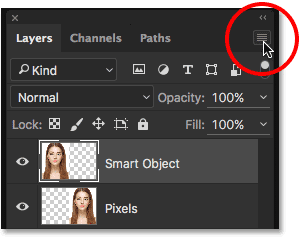 Clicking the Layers panel menu icon.