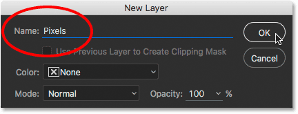 The New Layer dialog box in Photoshop CC.