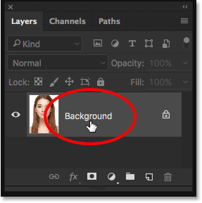Renaming the Background layer in the Layers panel.