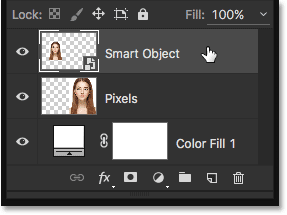 Selecting the Smart Object in the Layers panel.