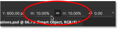 Scaling the width and height of the Smart Object down to 10 percent.