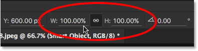 Changing the Width and Height values for the Smart Object to 100%.