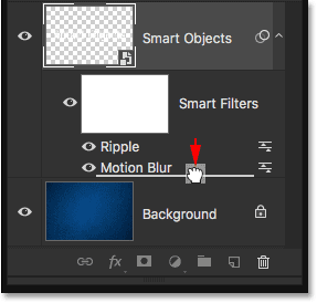 Changing the order of the Smart Filters in the Layers panel. 