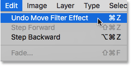 Choosing Undo Move Filter Effect under the Edit menu. 