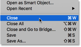 Choosing the Close command from under the File menu. 
