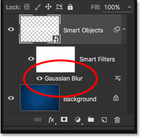 The Layers panel showing the Gaussian Blur Smart Filter. 