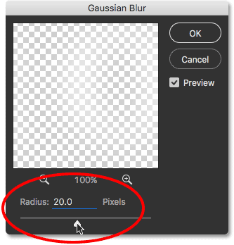 Increasing the Radius value in the Gaussian Blur dialog box. 