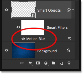 The Layers panel showing the new Motion Blur Smart Filter. 