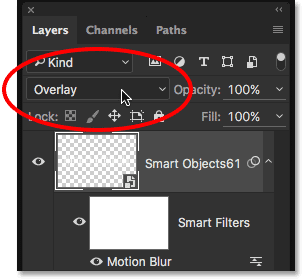 The Layers panel showing the new Motion Blur Smart Filter. 