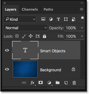 The Layers panel showing the Type layer separate from the Background layer. 