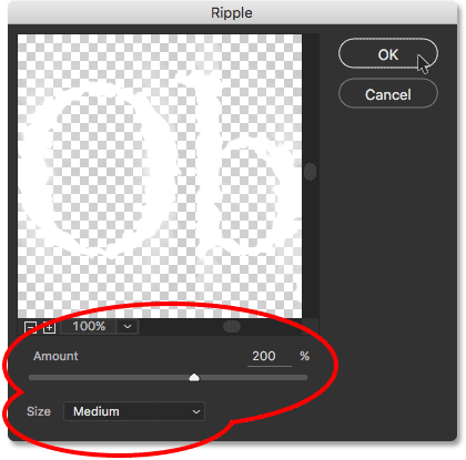 The Ripple filter dialog box. 