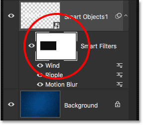 The Smart Filter layer mask showing the area filled with black. 