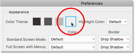 Choosing the lightest color theme in Photoshop CC.