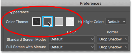 The Color Theme option in the Photoshop CC Preferences.