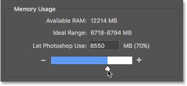 The Memory Usage option controls the amount of memory Photoshop has to work with.